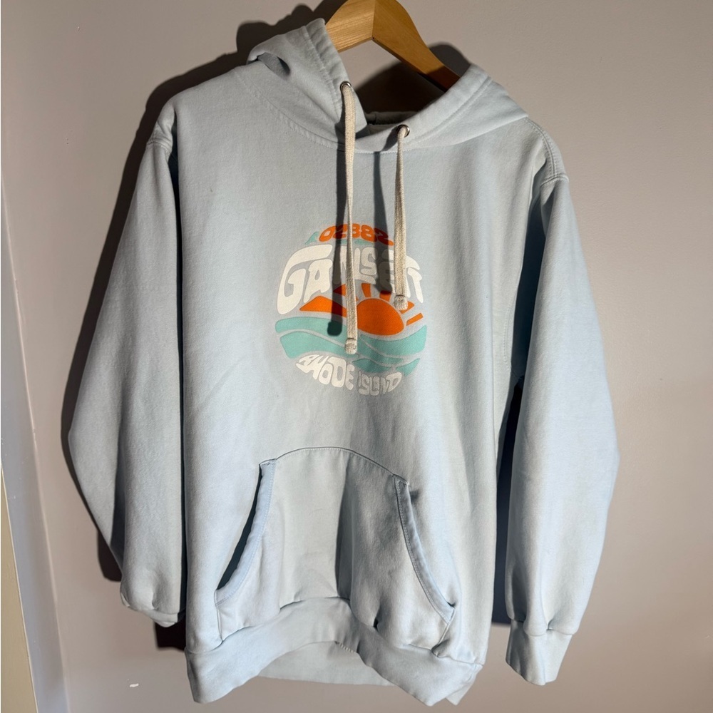 Light Blue Graphic Narragansett beach Hoodie.